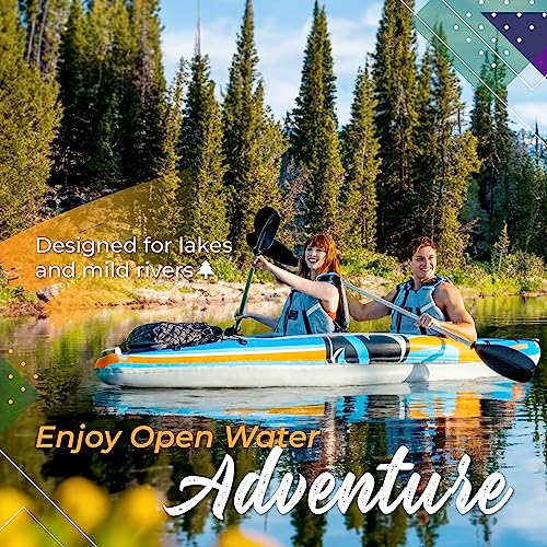 Sunlite Sports 2-Person Inflatable Kayak with Aluminum Oars (136" x 33"), High Output Air Pump and Storage Bag, Double Tan...