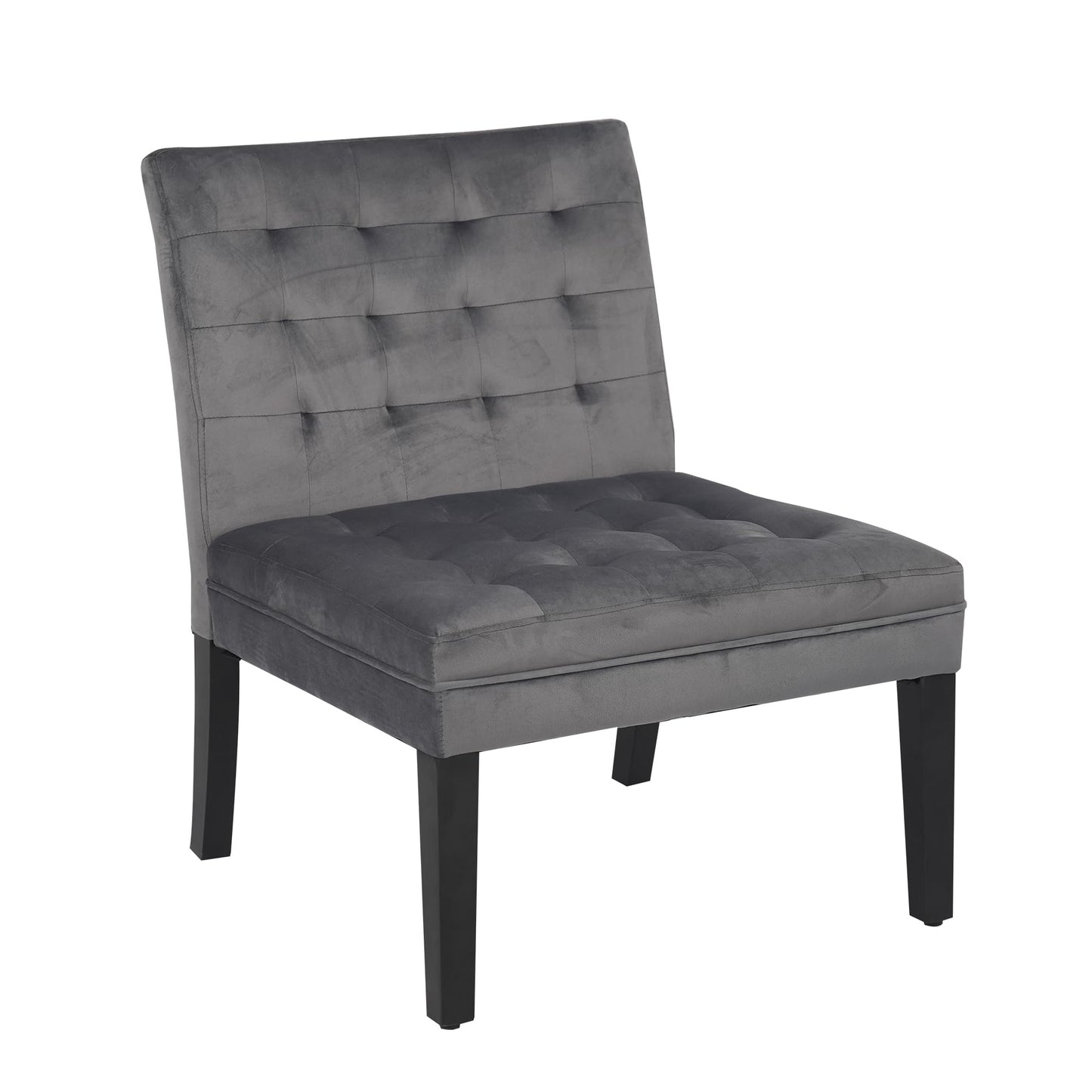 HENGJIANYI Velvet Accent Chair, Upholstered Criss Cross Chair, Wide and Comfy Living Room Chair with Wood Legs, Armless Chair with Button Tufted Back and Seat for Reading Bedroom Waiting Room, Gray