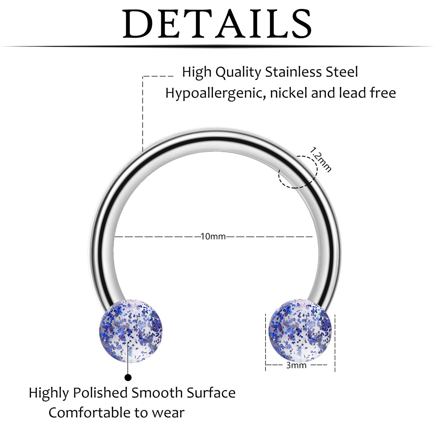 ONESING 65 Pcs 16g Septum Rings for Women Piercing Horseshoe Nose Hoop Lip Tragus Cartilage Earrings Hypoallergenic Stainless St