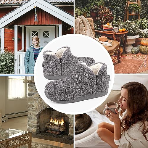 FamilyFairy Bootie Slippers for Women Warm House Shoes Memory Foam Indoor Outdoor Fuzzy Boots with Rubber Sole