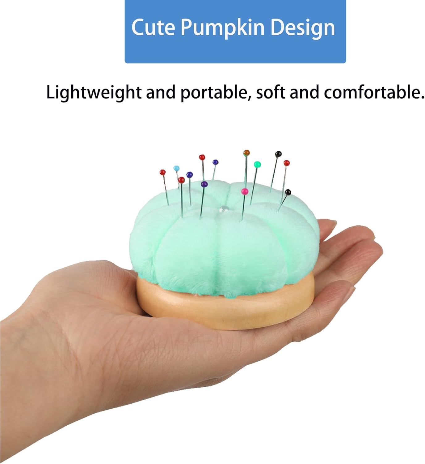 Hilltian Pin Cushion for Sewing, Wooden Base Sewing Pincushion with 100 Plastic Head Pins, Cute Pins Holder for Sewing Quilting, Light Green (Light Green)