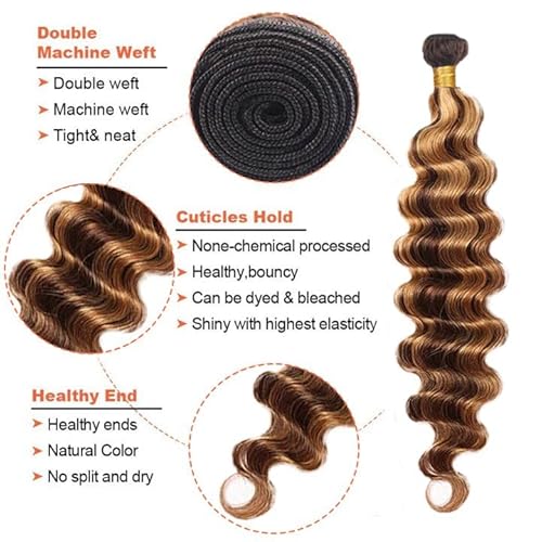P427 Honey Blonde Human Hair Bundles Deep Wave 3 Bundles 20 20 20 Inch Unprocessed Brazilian Virgin Remy Hair Highlight Blonde Deep Curly Bundle Human Hair Extensions