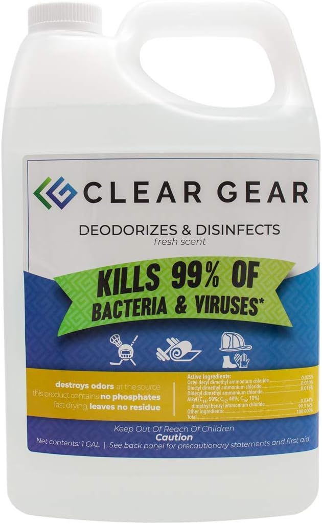 Clear Gear - Disinfectant, Cleaner, and Deodorizer for Sports Equipment, Gyms, and Fitness Centers - EPA-Registered, Hospi...