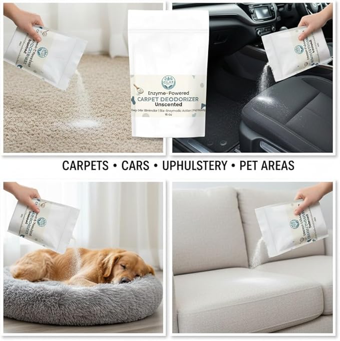 Enzyme-Powered Carpet Deodorizer (Powder) - Unscented | Natural Pet Odor Eliminator | Bio-Enzymatic Formula, Premium Performance, Eco Friendly | 16 oz