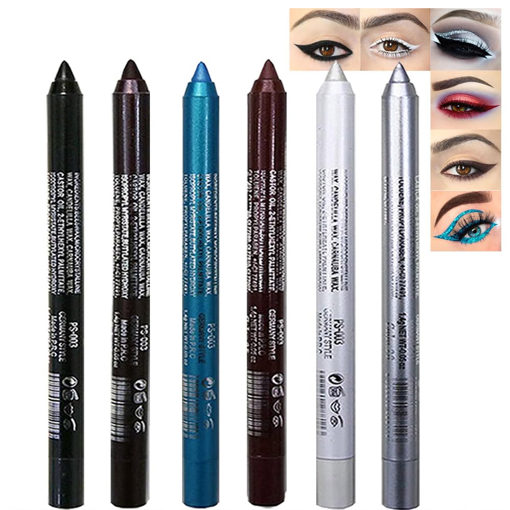 Kaely 6Pcs Glitter Gel Eyeliner Pencil Set for Women, Color Eye Liner Waterproof Smudge Proof with Sharpener, High Pigmented Eye