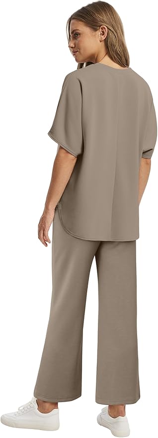 Sampeel Two Piece Sets for Women Summer Outfits Oversized Wide Leg Crop Pants Lounge Sets Airport Beach Vacation Clothes