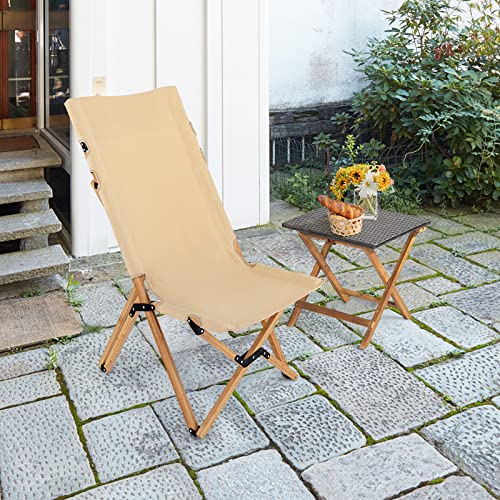 Giantex Folding Camping Chairs, Portable Beach Chairs with 2-Level Adjustable Backrest, Bamboo Frame Canvas Fabric, Outdoo...