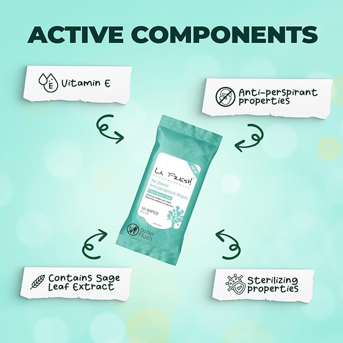 LA Fresh Antiperspirant Wipes, Body Deodorant Wipes for Women and Men, Pack of 3 10-count Pouches (30-count)