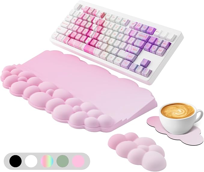 Wrist Rest with Keyboard Stand, Ergonomic Computer Wrist Support Pad, Cloud Keyboard Riser Holder with Wrist Pad, Memory F...