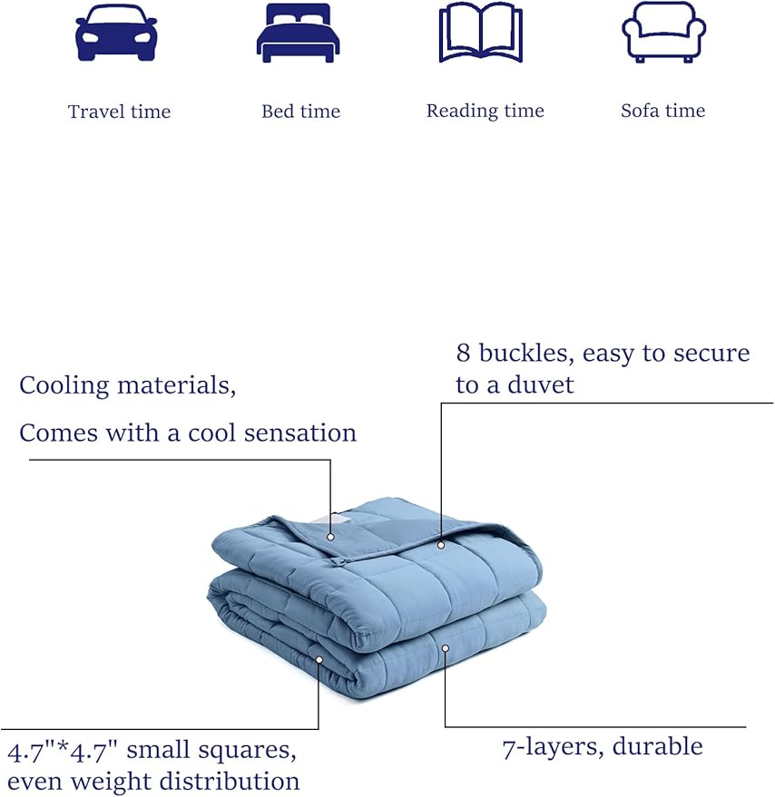 BB BLINBLIN Cooling Weighted Blanket Heavy Blanket for Cool & Restful Sleep, Premium Soft Material and Glass Beads (Blue, 80''x87'' 15lbs), Two Persons(70~140lb) Sharing Use on Queen/King Bed