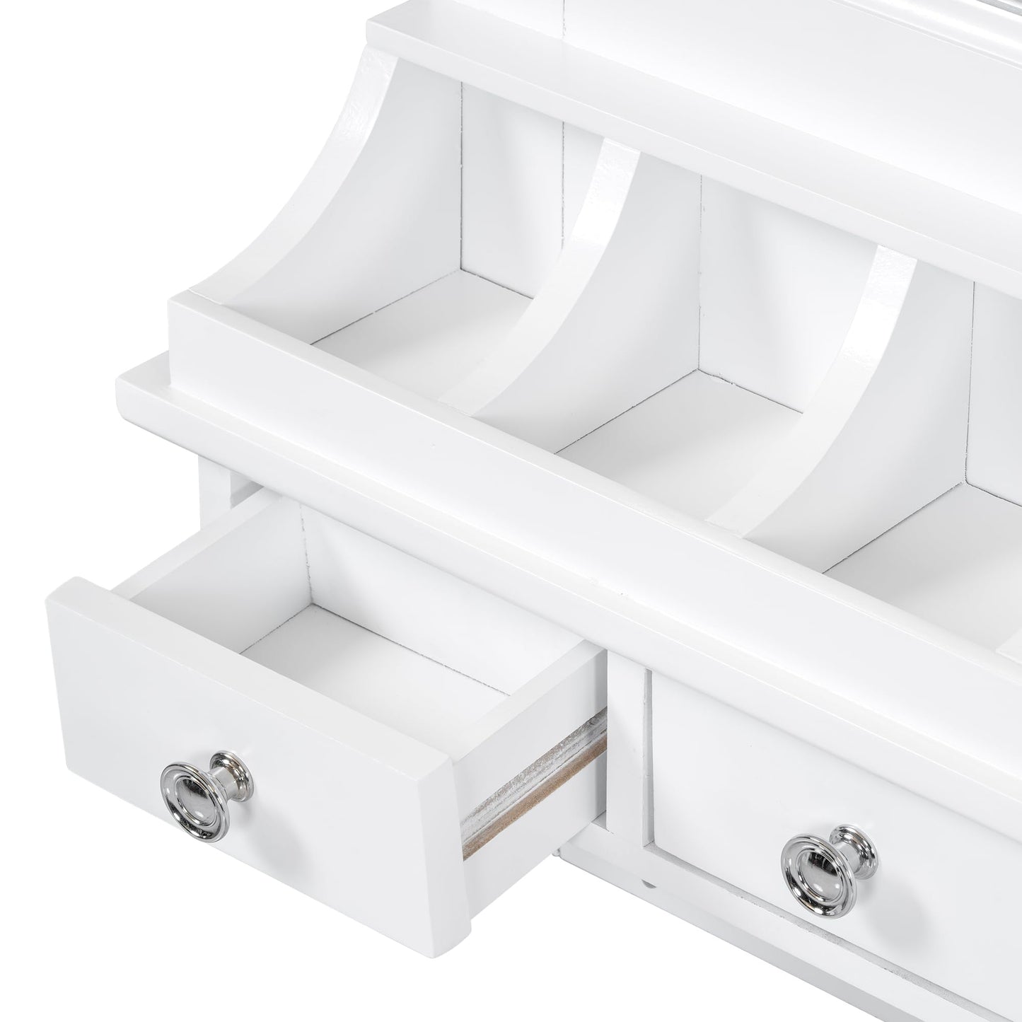 Merax Floating Makeup Vanity with Big Mirror & Hooks & 3 Drawers, Space-Saving Wall-Mounted Storage Vanity Decorative Home Organizer for Small Space Beauty Salon Station, White