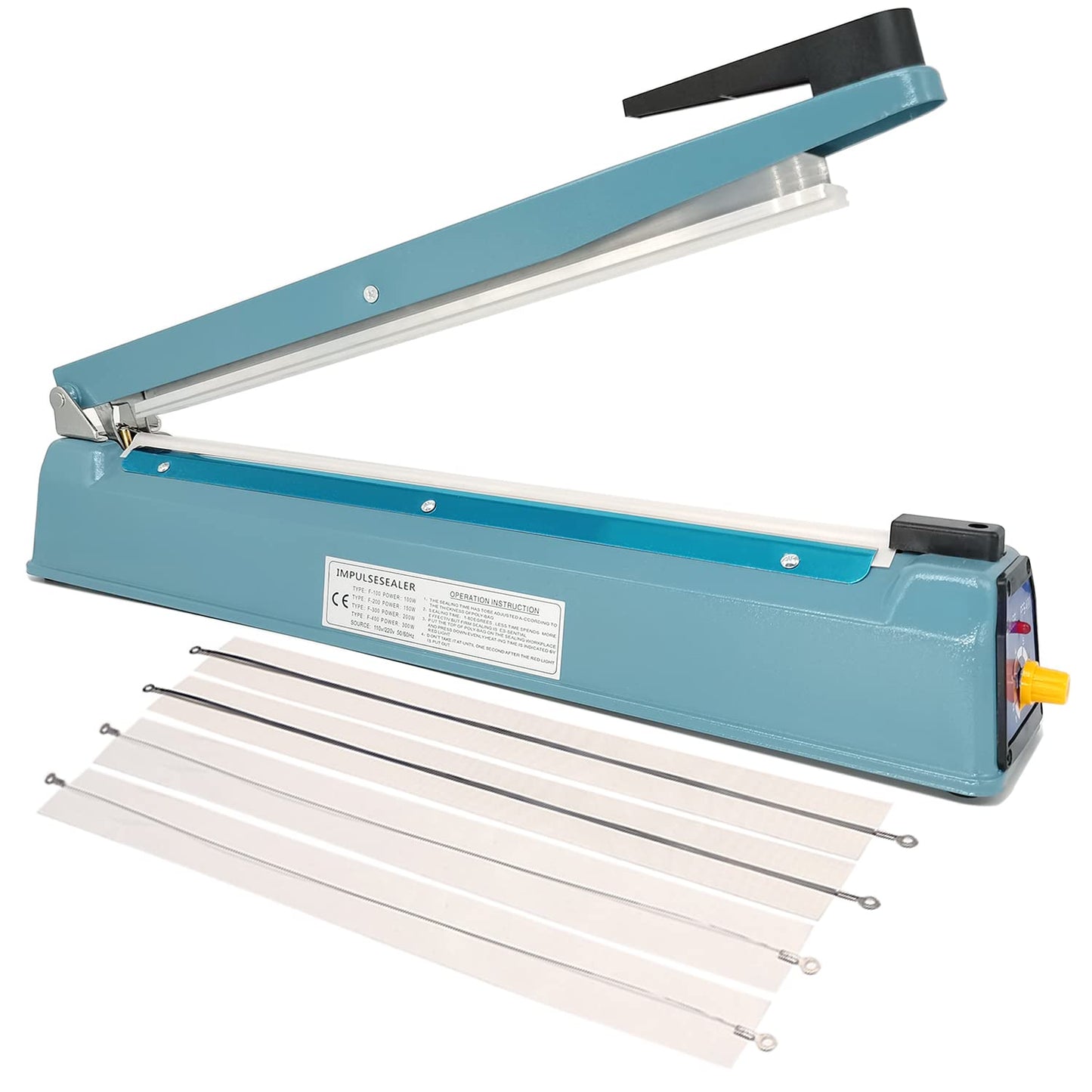 SEELAUGH Impulse Sealer 16 inch Heat Sealer for Plastic Bags, Metal Plastic Bag Sealer Heat Seal, Mylar Bag Sealer, Manual Poly Bag Hot Seal Sealing Machine with 4 Repair Kit(2 Cutting Lines Included)