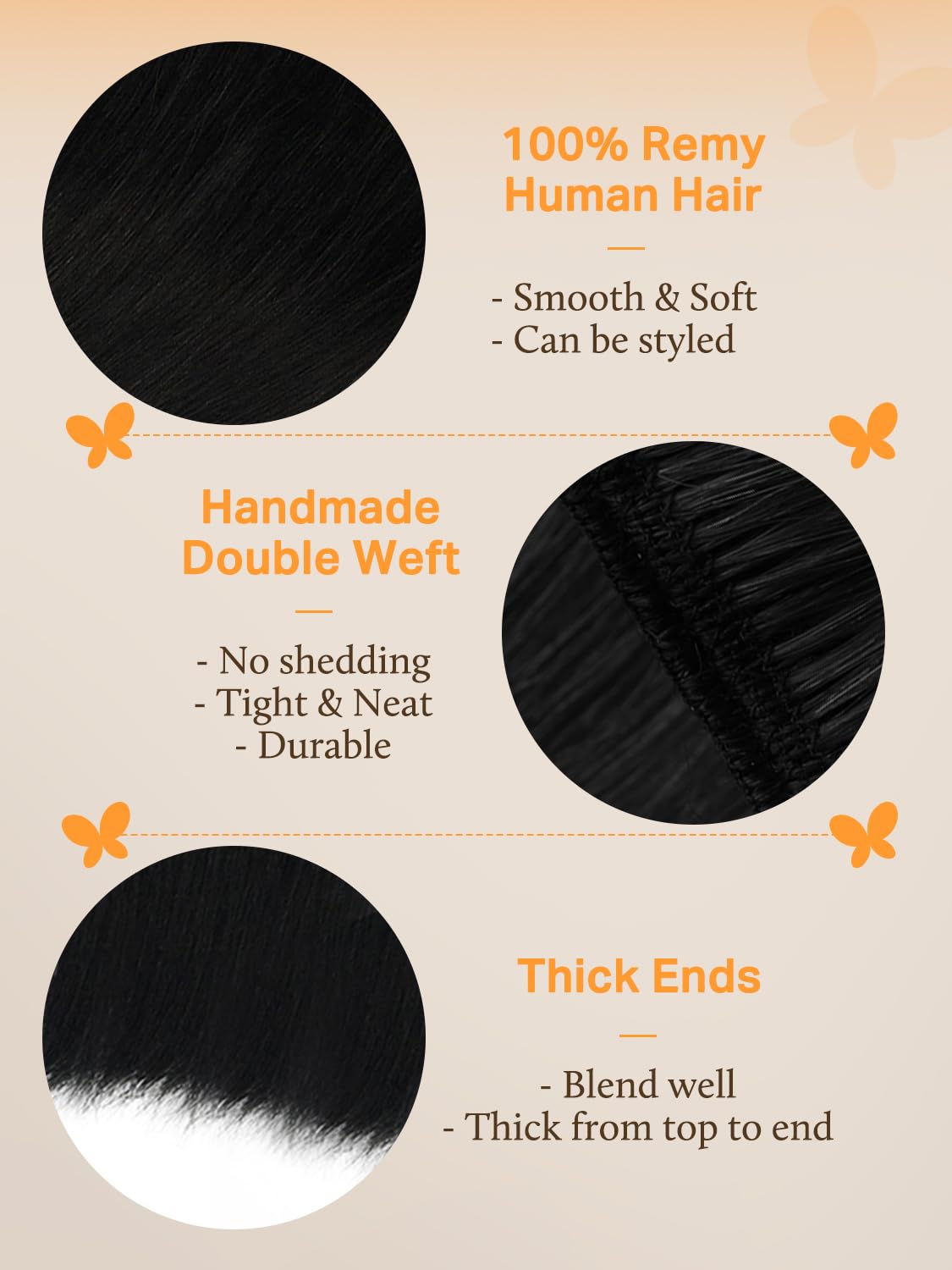 DOORES Sew in Hair Extensions Real Human Hair, Jet Black 22 Inch 110g, Hand Tied Weft Bundles Natural Straight Extensions
