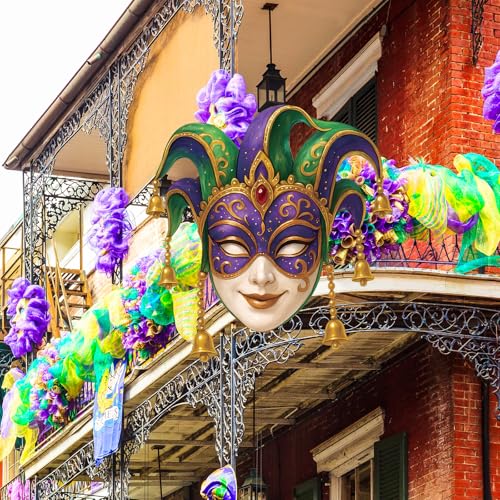 Yookeer Mardi Gras Mask Decoration Outdoor 47 Inch Carnival Backdrop Set Large Venetian Mask Photo Prop Board Giant DIY Ma...