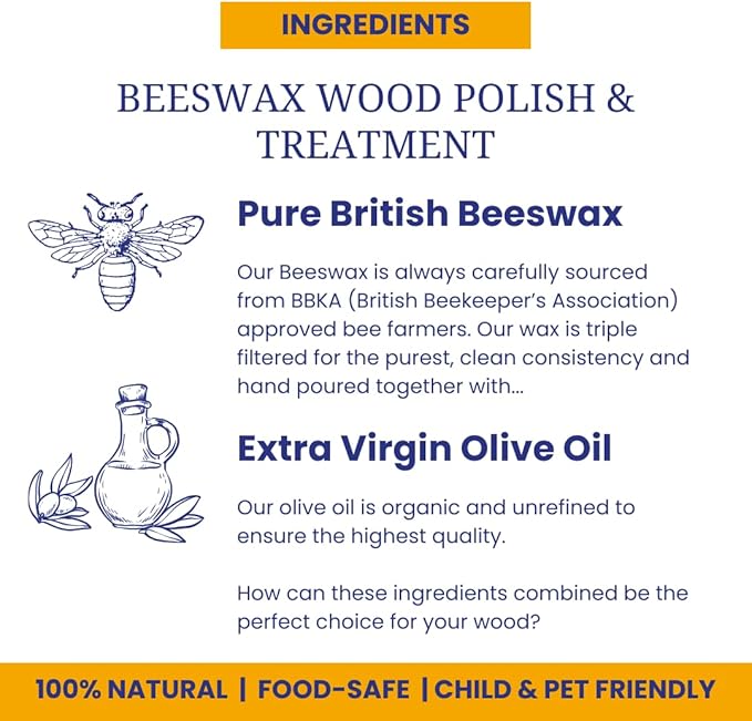 Premium Food-Safe Beeswax Wood Polish & Furniture Wax – Hand Poured Wood Conditioner | Eco-Friendly & Non-Toxic | Protects & Restores All Wood: Furniture, Toys, Cutting Boards, Ornaments (10.5 Fl Oz)