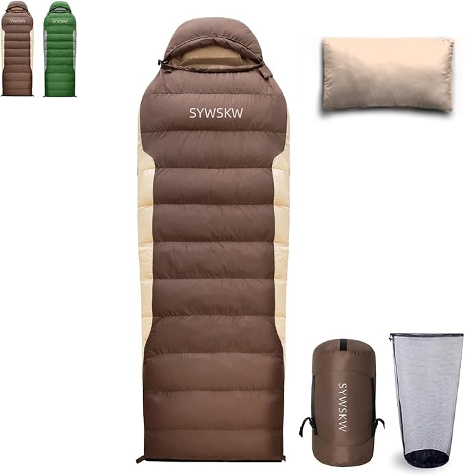 SYWSKW Down Sleeping Bag with Pillow, Ultralight Rectangular Sleeping Bag for Adults, Youth Backpacking,Hiking and Camping...