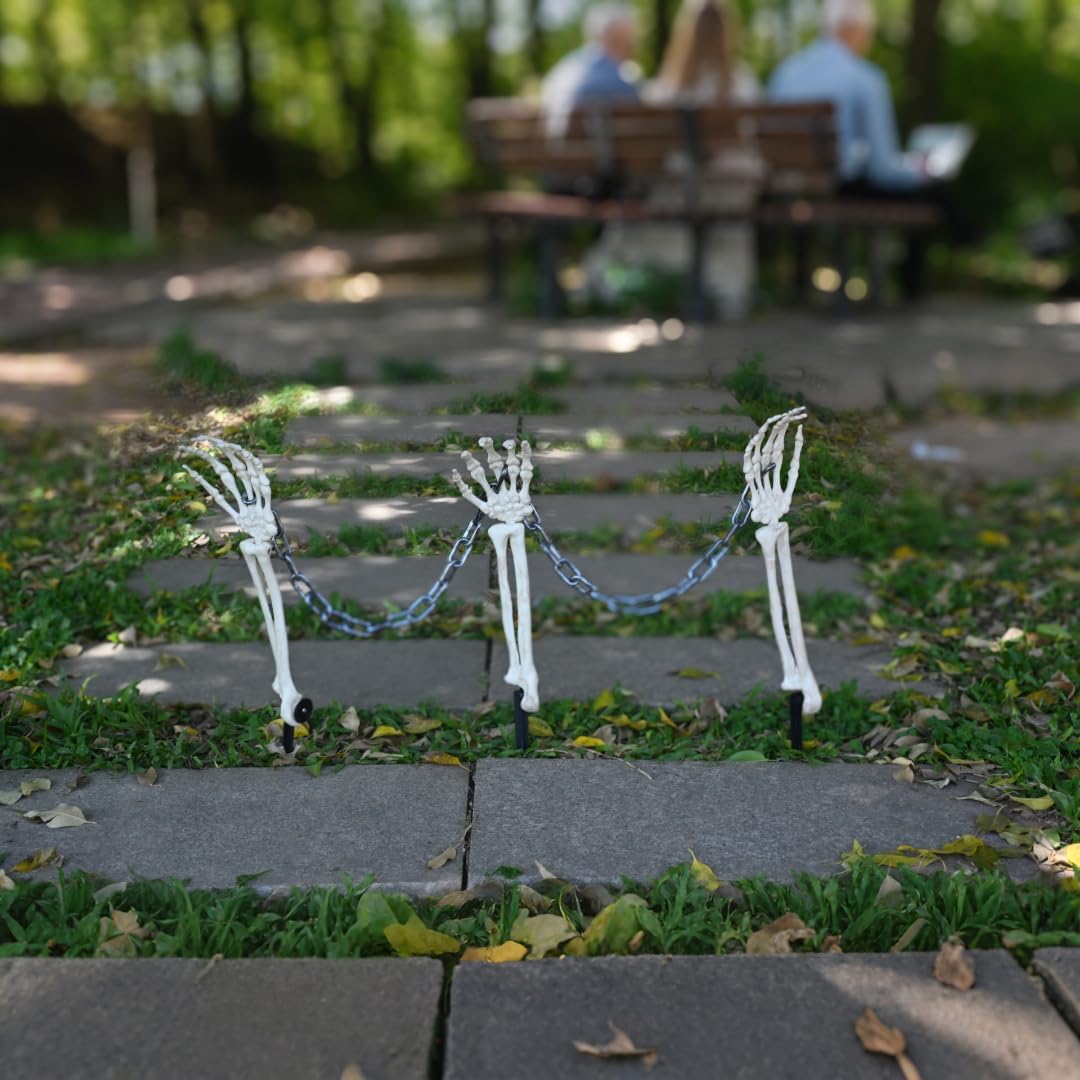 JUST FOR PARTY Halloween Skeleton Stake Decorations, 3 Skeleton Arms Stakes with 2 Chains, All-Weather Resistant Plastic Skeleton for Outdoor Party Yard Lawn Garden Graveyard Haunted House Decor