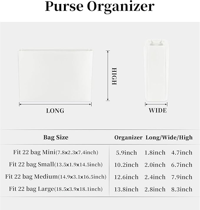 Purse Organizer Insert for Chanel 22 Bag, Satin Luxury Bag Insert, Large Capacity Pouch with Practical Pockets, Portable Purse Shaper(Blanc, 22 Jumbo)