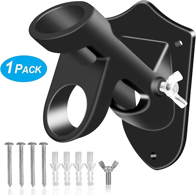 Flag Pole Holder Brackets, BONWIN 1" Flag Pole Mounting Bracket with Hardwares for House Wall Mount, 1" Inner Diameter, Two Positions & Aluminium Alloy, Rust Free Coated (Black - 1 Pack)