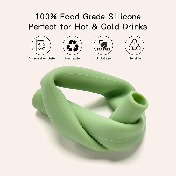 Silicone Straws Reusable – 18 Pack Extra Long Food Grade Rubber Straws with Cleaning Brush, Soft Flexible Silicone Reusable Straw for Smoothies, Coffee & 20oz 30oz Tumblers (Beige)