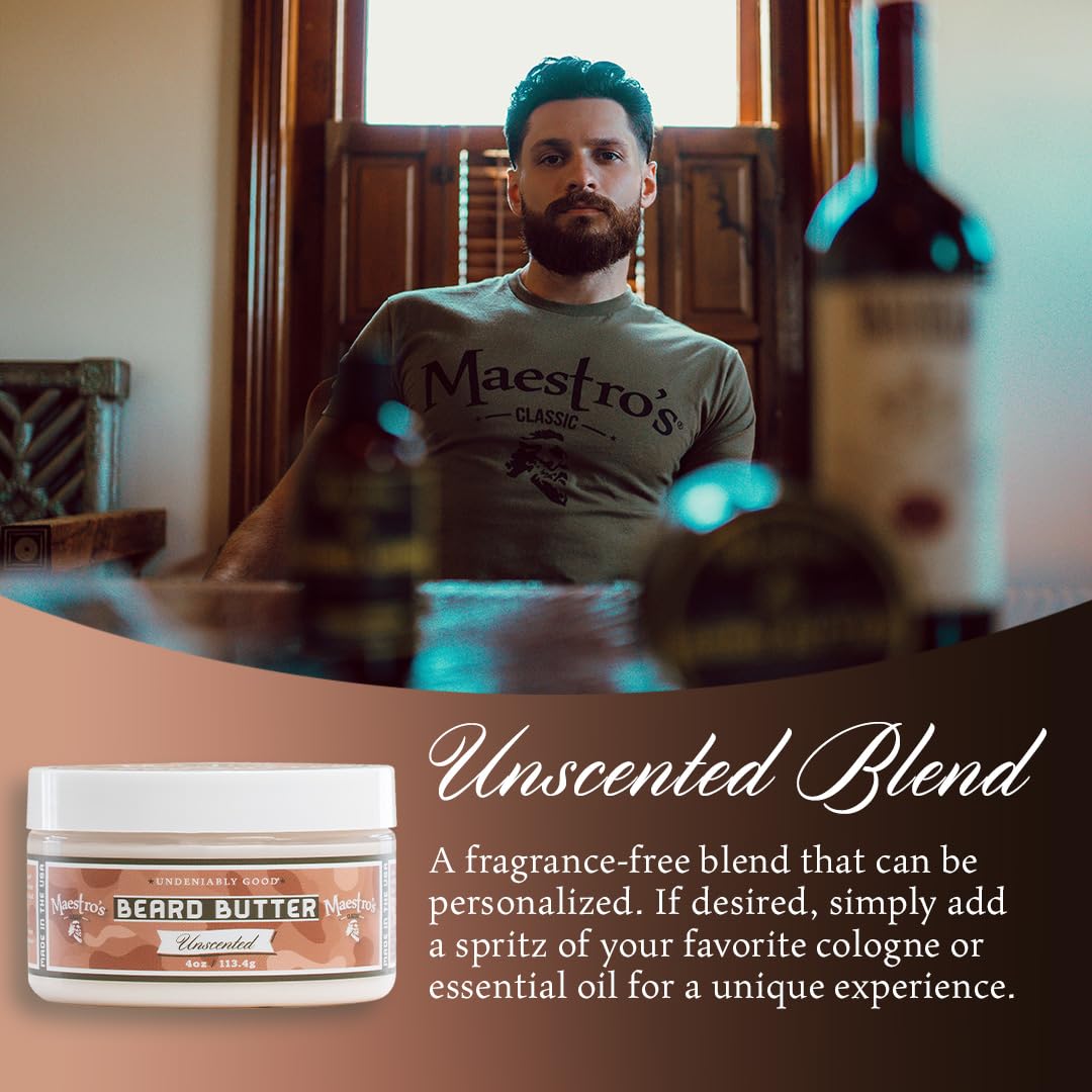 Maestros Classic BEARD BUTTER | Anti-Itch, Extra Soothing, Hydrating Beard Creme For All Beard Types & Lengths- Unscented, 4 Oun