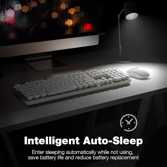 Wireless Keyboard and Mouse Combo, 104 Keys Full-Sized Typewriter Keyboards, 2.4 GHz USB Receiver Plug and Play, for Windows, PC, Laptop, Desktop (Cremy White)