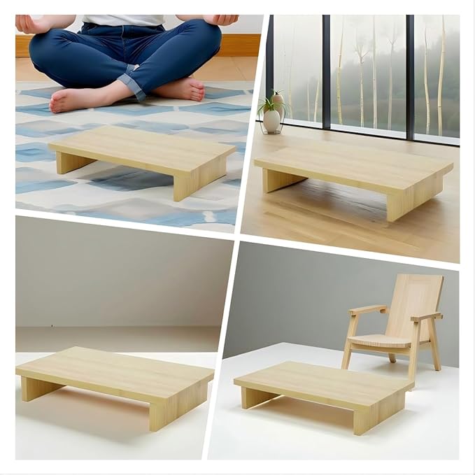 NAVREX Solid Wood Chair, Japanese Tea Chair for Meditation Floor Seat, Ergonomic Bench (Set of 2)