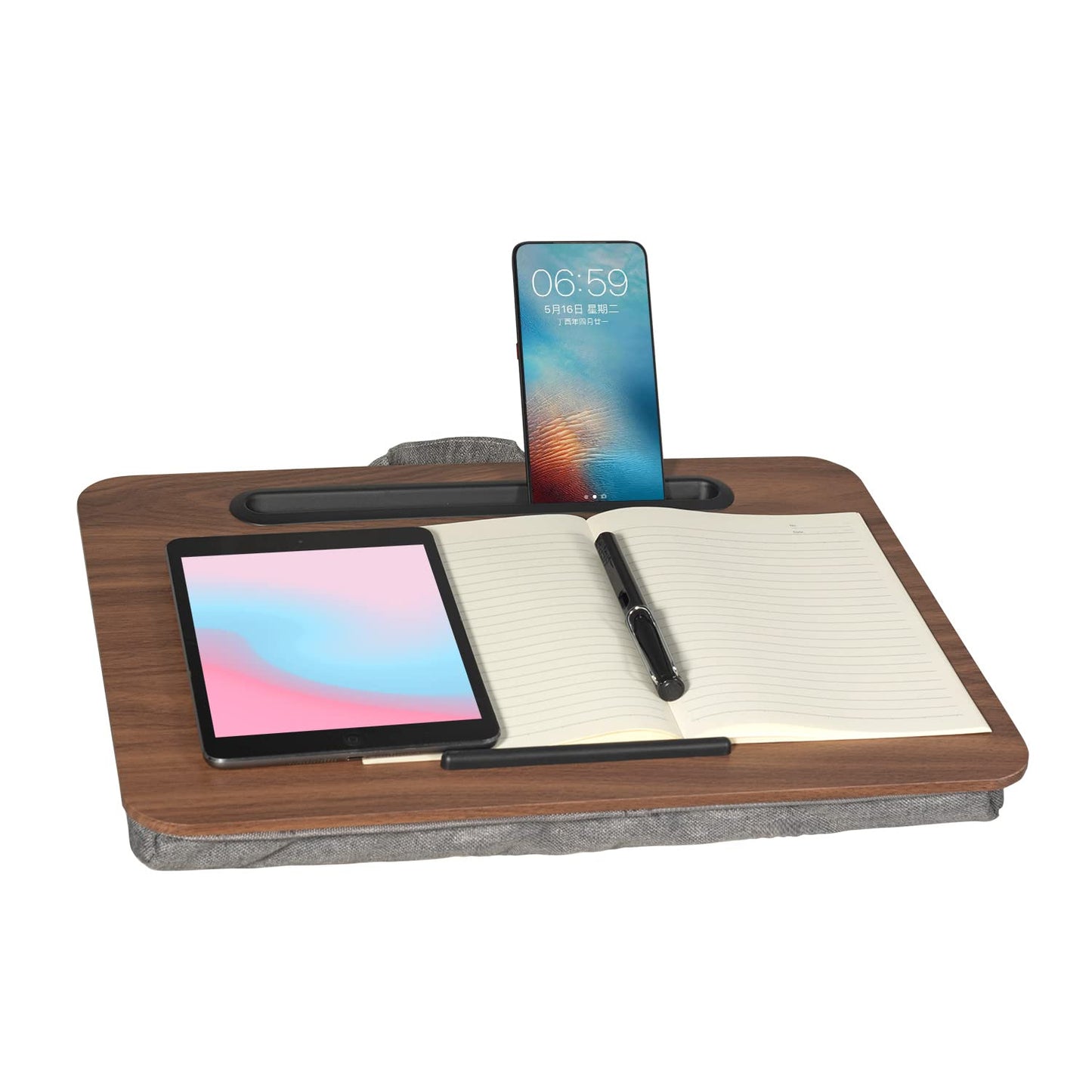 Portable Laptop Desk Fits Up to 16“ Laptops, with Tablet Slot, Built-in Cushion, Great for Home & Office,Lap Desk for Laptop,Lap Desk with Cushion (Brown, Medium)