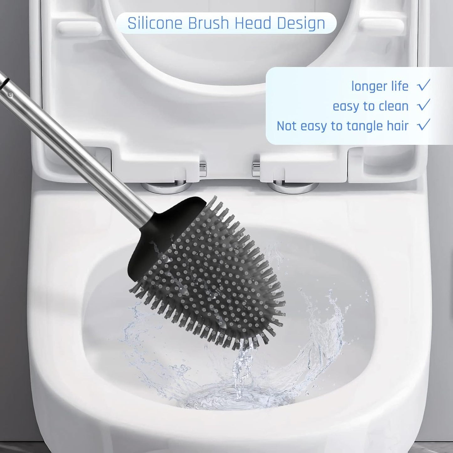 Sellemer Toilet Brush and Holder Set - Flexible Toilet Bowl Brush Head with Silicone Bristles, Compact Size for Storage and Organization, Ventilation Slots Base (4 Pack, Black)