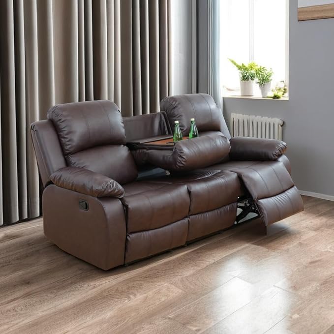 A Ainehome Living Room Furniture Set Leather Recliner Sofa Set Loveseat Chair Furniture Sofa Set for Living Room/Small Space/Rv/House/Office/Theater Seating (A-Brown Leather, Sofa(3seater))