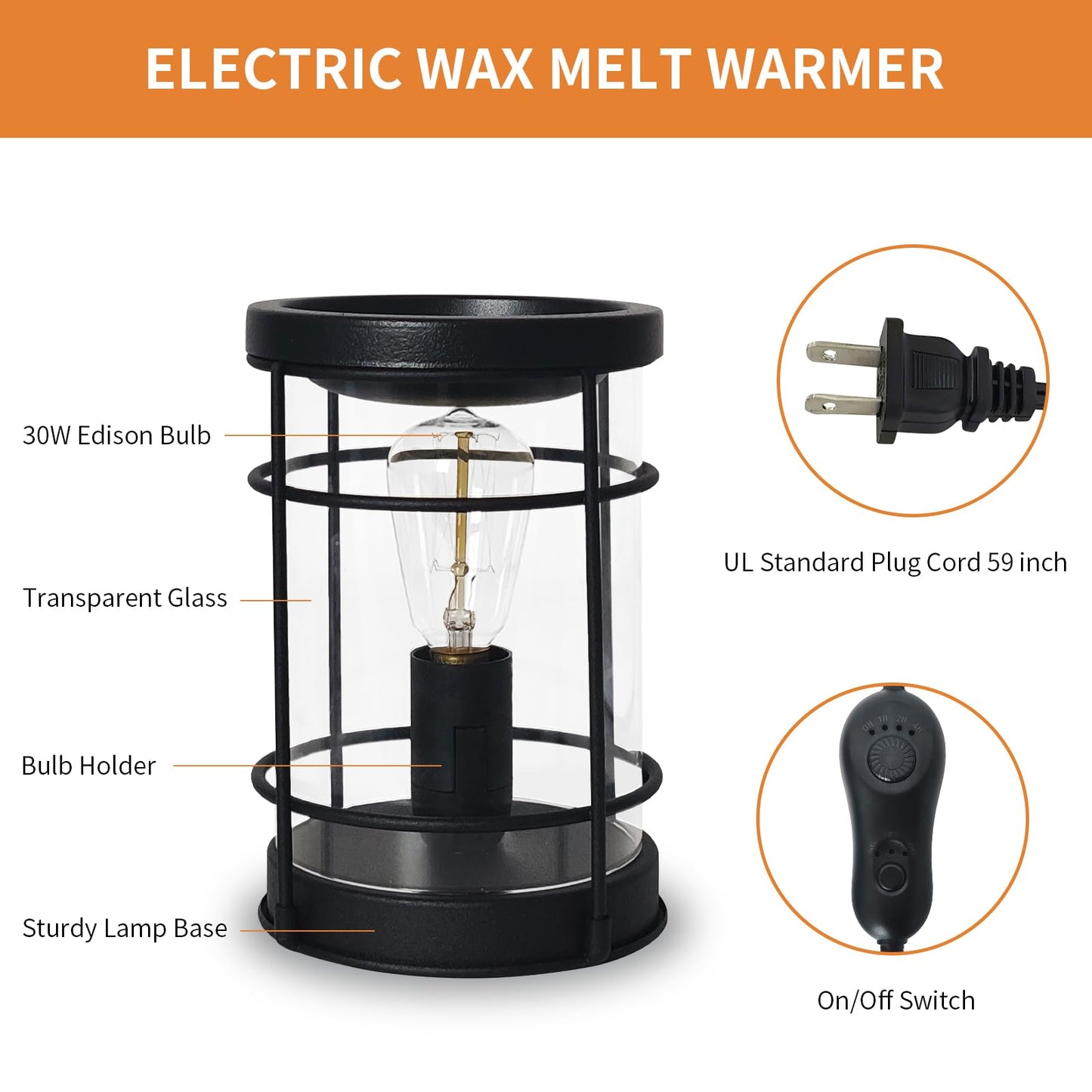 LIFFY Electric Fragrance Warmer - Wax Warmer for Scented Wax - Adjustable Brightness, Regular Shutdown and 2 Edison Bulbs Replacement, Cute Melter for Home Decor Office, Birthday Gifts for Women