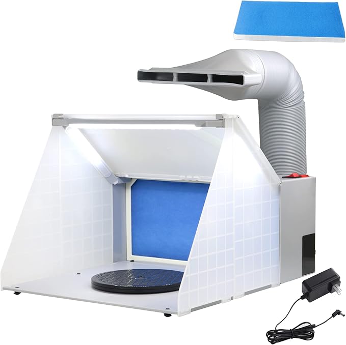 Hotorda Portable Airbrush Spray Booth with 3 LED Lights, Extra Replaceable Extra Filter Pad, Turn Table and 6ft Exhaust Extension Hose for Hobby, Painting, Art Craft, Model