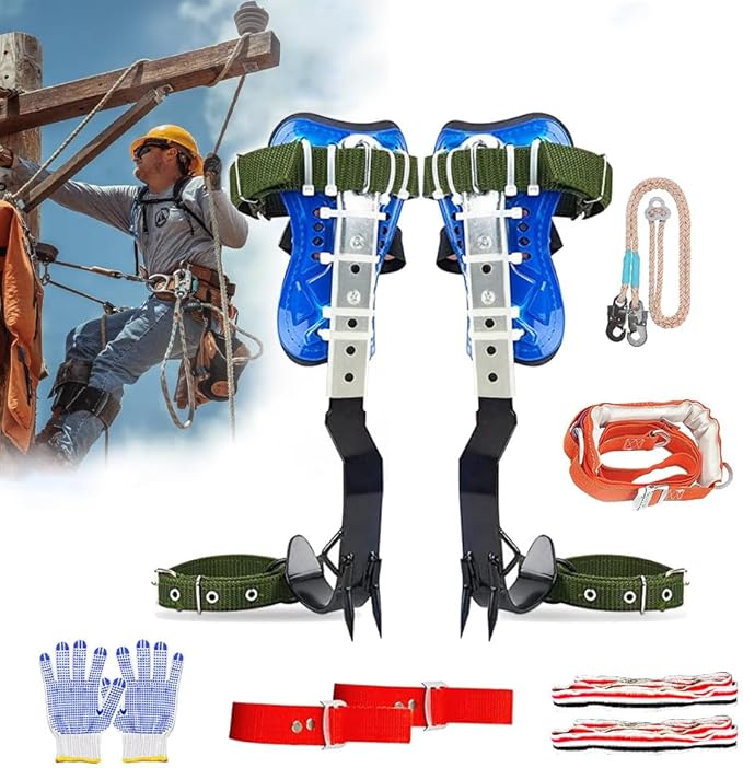 DJEMMPS Tree Climbing Spike, Tree Climbing Spike Set 2 Gears Non-Slip Tree Climbing Gear, Tree Climbing Tool Equipment wit...