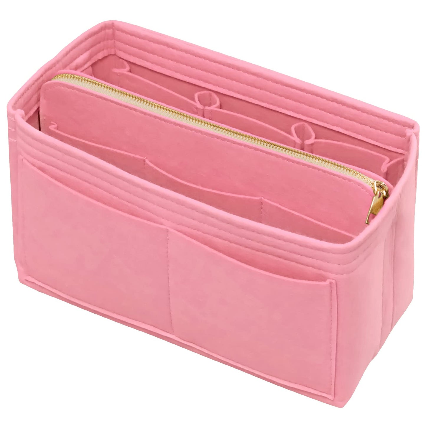 DailyPlus Purse Organizer Insert with Zipper Felt Bag Organizer for Tote Purse Bag Pink Medium