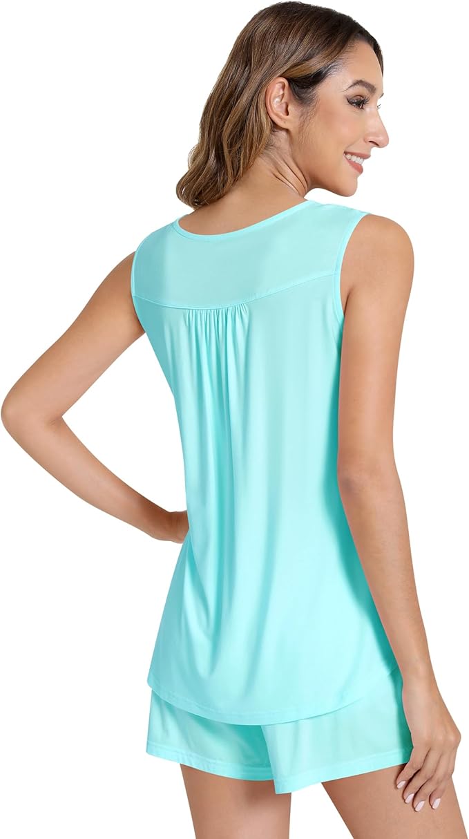 NACHILA Pajamas for Women-Viscose from Bamboo, Ribbed Racerback Tank Top Sexy Split Shorts Pajama Sets Cooling Sleep Cami Pjs