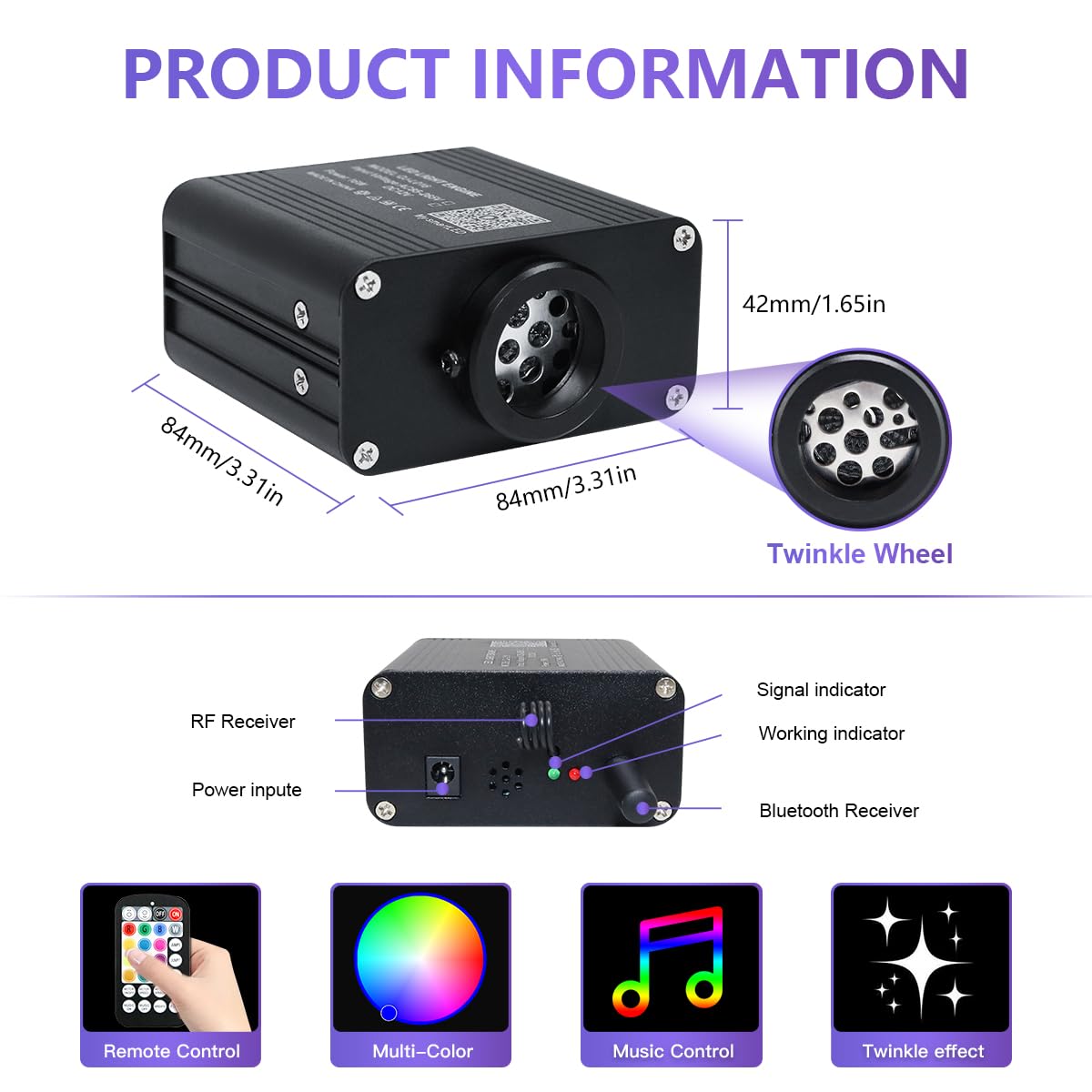 Starlight Headliner Kit, Twinkle & Sound Activate RGBW 16W Car Fiber Optic Lights with Bluetooth APP & Remote Control, 550 pcs*0.03in*9.8ft, Star Lights for Car/Home Decor