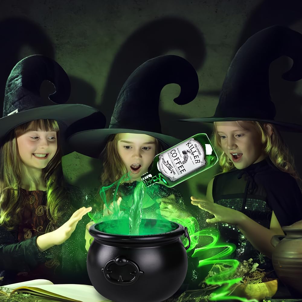 JOICEE Halloween Decorations Indoor, Magic Floating Potion Bottles with Mist Maker Halloween Witches Cauldron DIY Black Floating Potion Bowl set for Halloween Party Decorations Home Mantel Table Decor