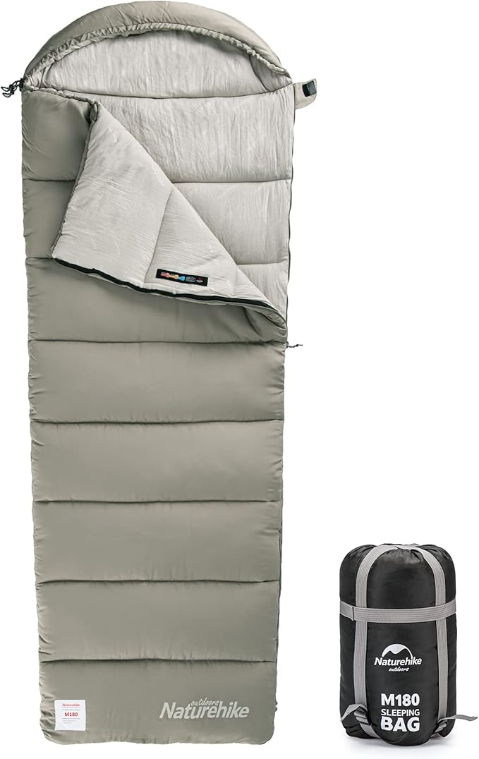Naturehike Sleeping Bag for Adults with Hood, 33-53℉ Lightweight Hollow Cotton Sleeping Bag, 3 Seasons Waterproof Spliceab...