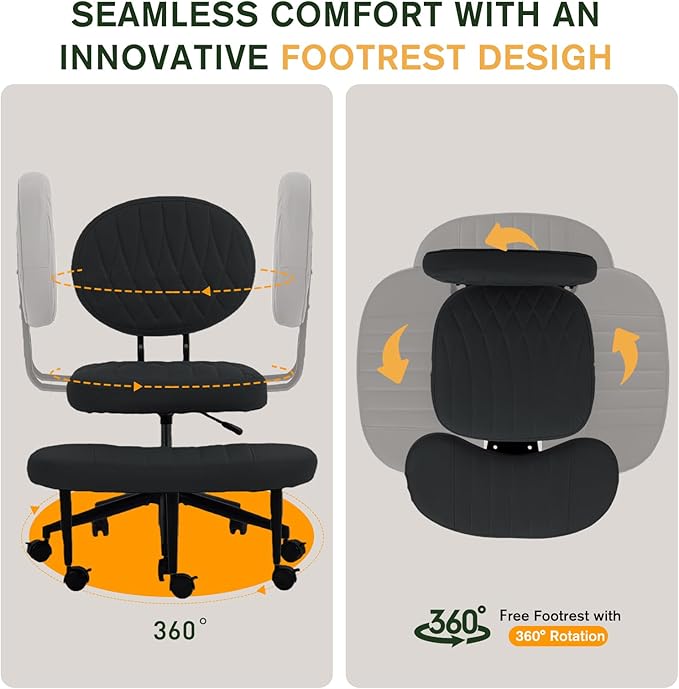 Ergonomic Cross Legged Office Chair with Wheels, Wide Seat and Backrest for Meditation, ADHD Cross Legged Office Chair with Adjustable Height, 360°Rotating Footrest for Yoga Home Office
