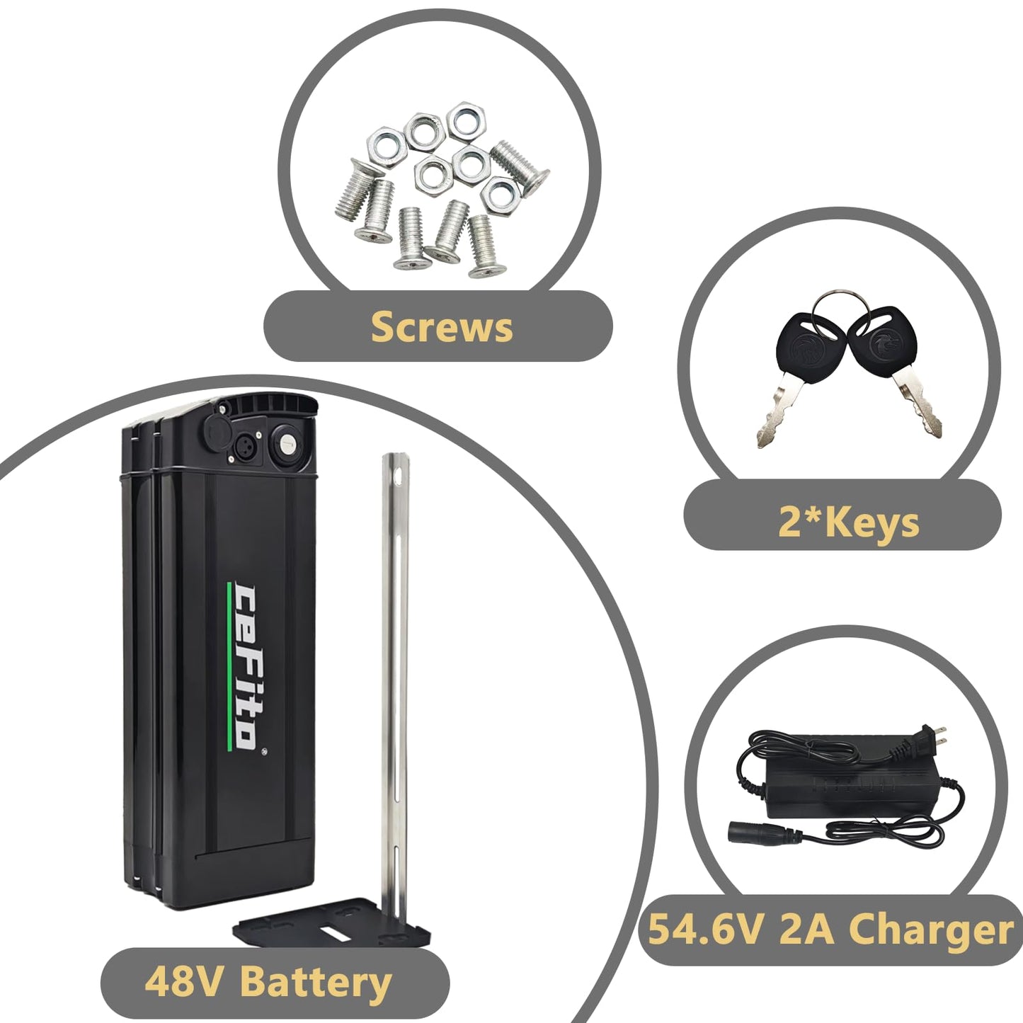 Cefito 48V 20Ah 13Ah Ebike Lithium Battery 48 Volt Folding Ebike Replacement Battery with 2A Fast Charger for 100W 250W 350W 500W 700W 1000W Folding Electric Bike Motors(48V 20Ah)