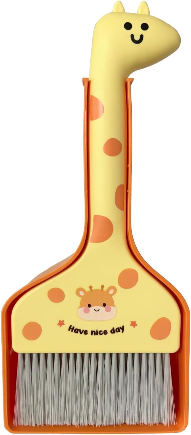 Small Broom with Dustpan Combo Set Cartoon Mini Broom and Dustpan Set Cute Cleaning Kit for Home Office Floor Counter Pet Nest (Brown)