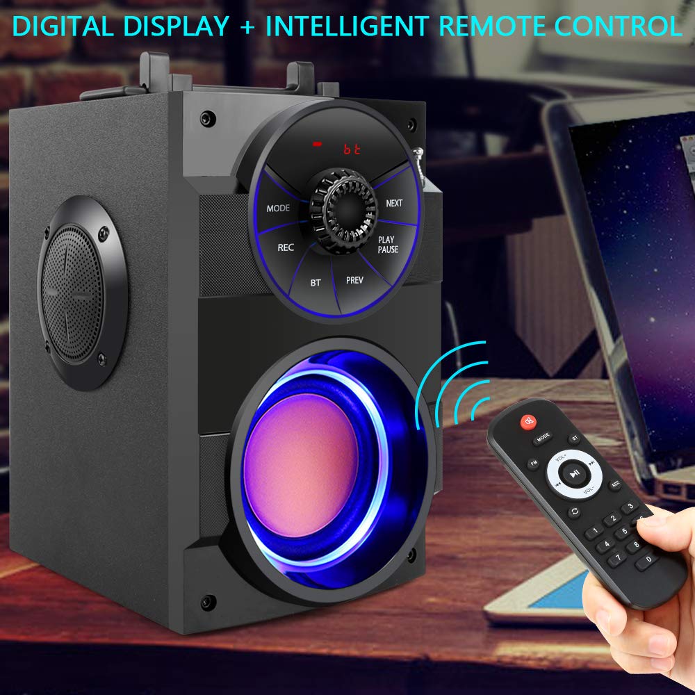 TAMPROAD Portable Bluetooth Speakers with Subwoofer Rich Bass Wireless Outdoor/Indoor Party Speakers MP3 Player Powerful Speaker Support Remote Control FM Radio for Phone Computer PC Home TV