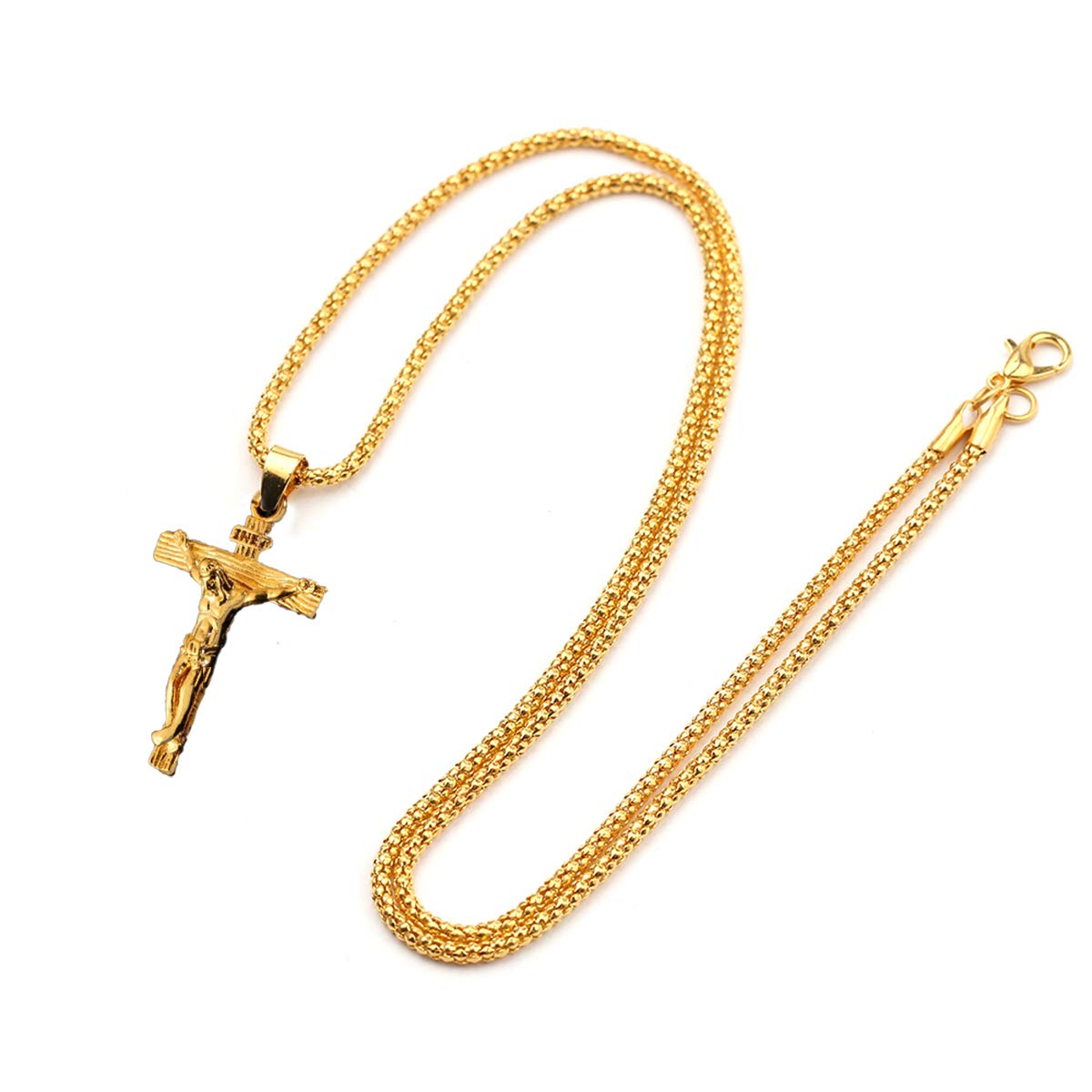Axmerdal Stainless Steel Cross Necklace Jesus Christ Crucifix Cross Lord's Prayer Pendant for Men&Women 24 iNCH BOX CHAIN (gold)
