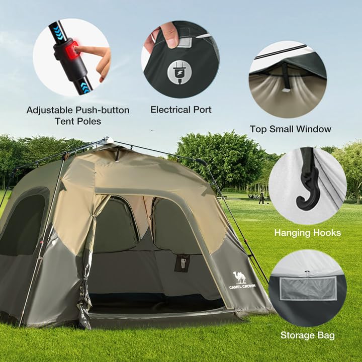 CAMEL CROWN Instant Tents for Camping 4-6 Person Tent Waterproof Easy Setup Sets Up in 60 Seconds Backpacking Tents with C...