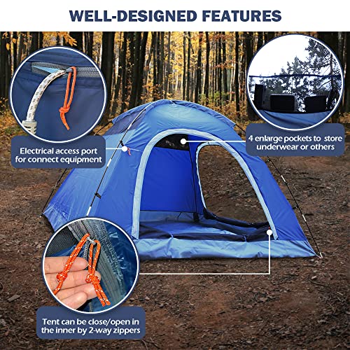 3 Person Tents for Camping, HIKERBRO Small Dome Tent with 2 Upgraded Doors & Half Mesh Ceiling, Waterproof 4 Person Campin...
