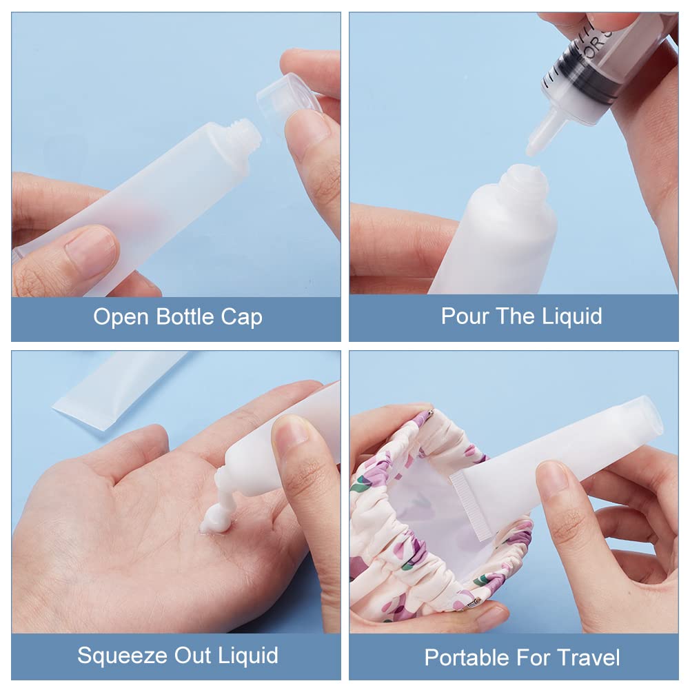 BENECREAT 30 Pack 0.5oz Clear Empty Tubes with Plastic Syringes Clear Squeezable Cosmetic Containers Refillable Plastic Tubes fo