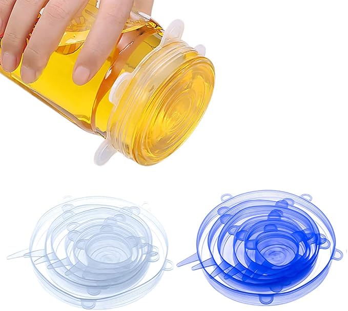 12 pcs Silicone Stretch lids set, 6 Sizes, Reusable Food Storage Covers ，Silicone Bowl Covers，Flexible to Fit All Shape of Containers， Food Cover to Keep Food Fresh (blue,white)