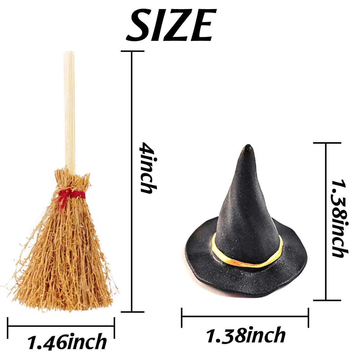 GXXMEI 24PCS/set Mini Witch Hat with Mini Broom Miniature Straw Brooms with Red Rope Plastic Witch Hats and Brooms for Halloween for Halloween Party Craft Witches Decoration Accessory