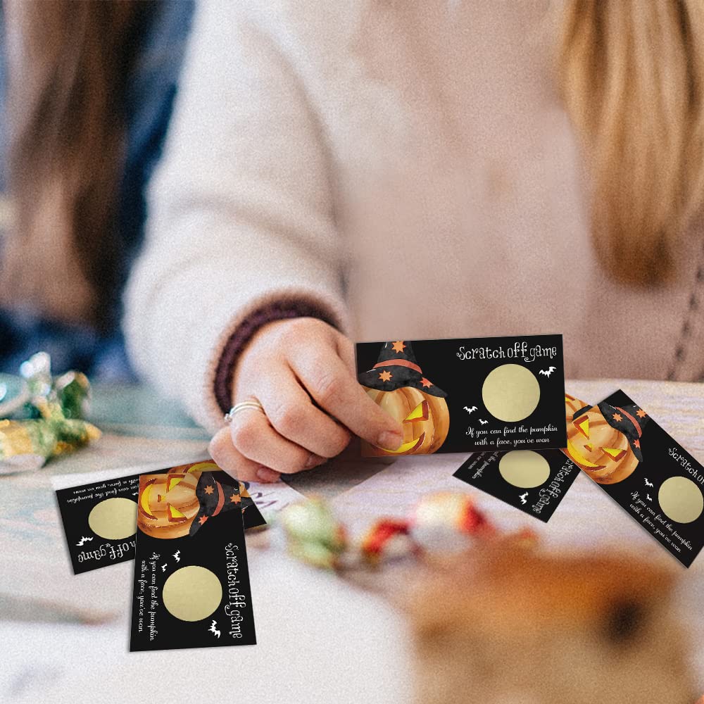 REWIDPARTY Pumpkin Party Game Scratch Off Cards（32 PCS） Funny Halloween Activity for Groups Kids Adults Pumpkin Baby Shower Games Vouchers Festive Raffle Tickets Halloween Holiday Games Supplies