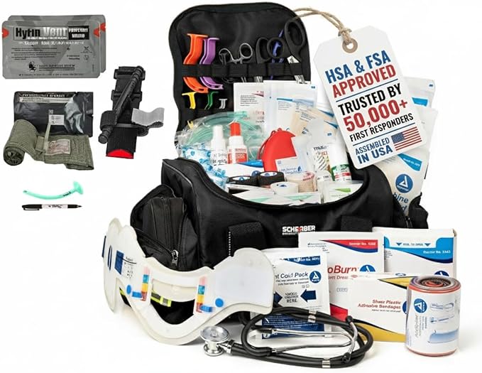 Scherber Fully-Stocked First Responder Bag | Professional EMT/EMS Trauma & Bleeding Medical Kit | HSA/FSA Approved | CAT T...